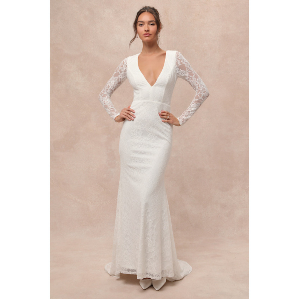 Lulus Dress White Emmersyn Lace Backless Maxi Dress - Size M